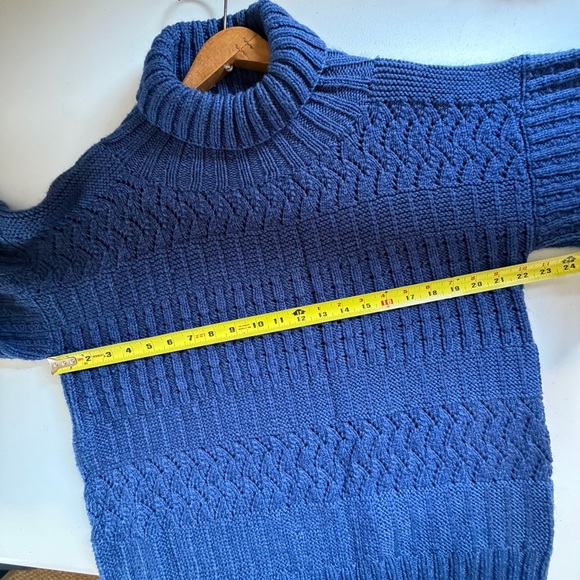 Vintage Blue Chunky Knit Turtleneck Sweater Womens Oversized Cottagecore 90s - Picture 9 of 9